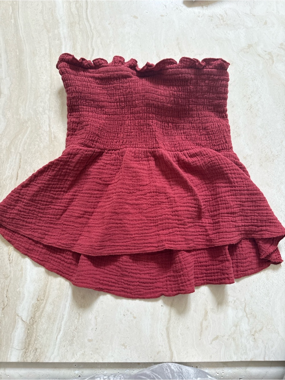 Sky and Sparrow Cranberry Smocked Ruffle Tube Top